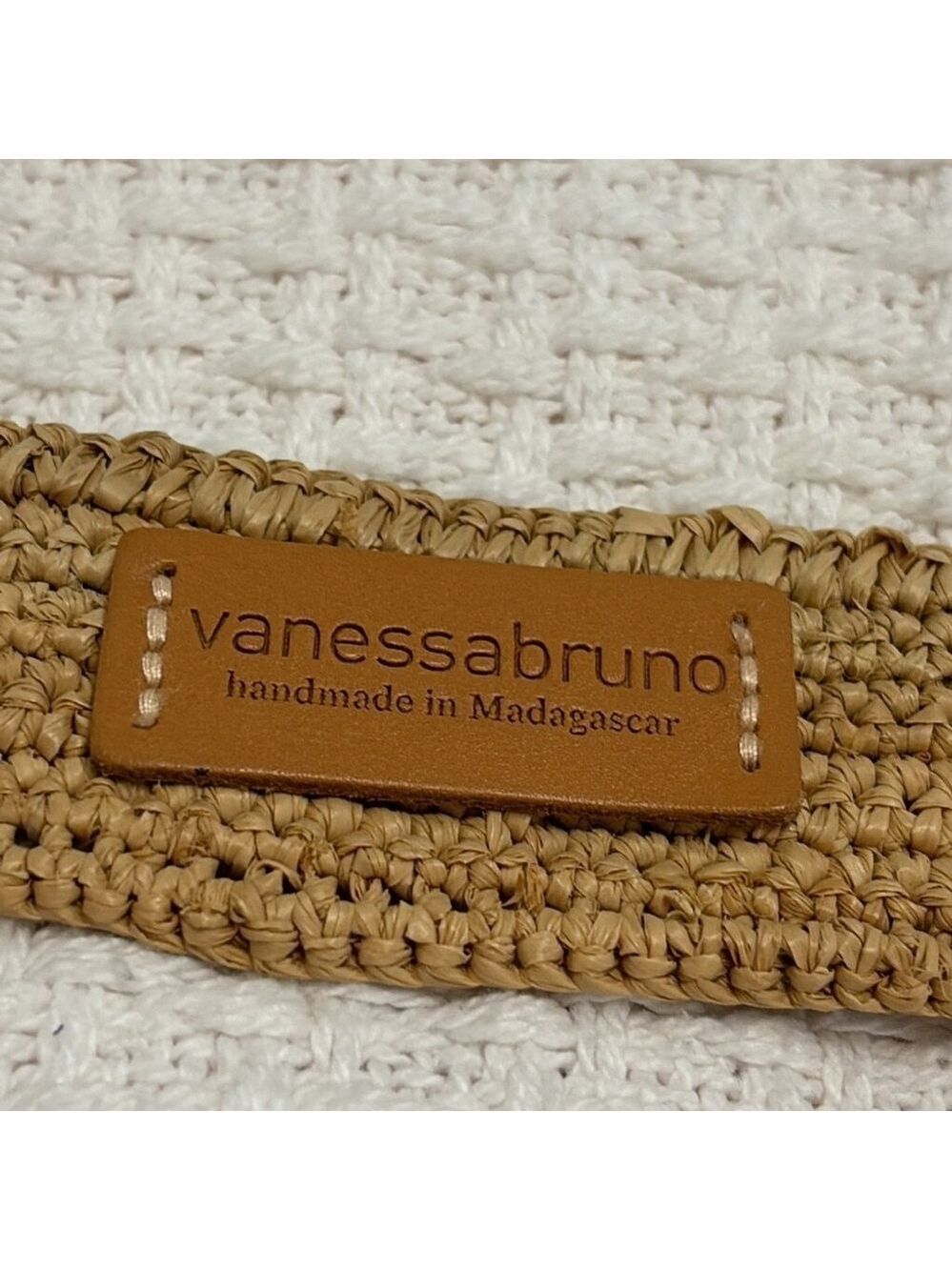 VANESSA BRUNO hand woven natural raffia belt classic rectangle buckle beige OS - Picture 5 of 14